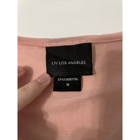 Liv Los Angeles Medium Tie Top Puff Sleeve M Pink Crop Top - Picture 3 of 10